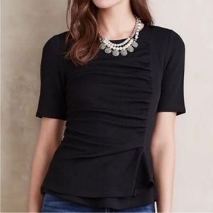Deletta Anthropologie Black Polyester Gathered Top Sz Small